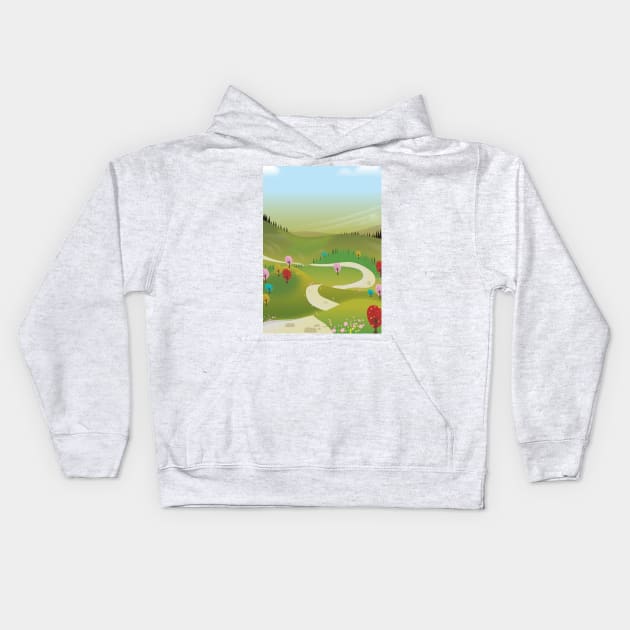 Cartoon road landscape Kids Hoodie by nickemporium1